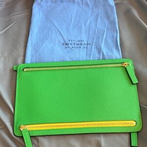 Smythson Vibrant Green Clutch with Gold Accents